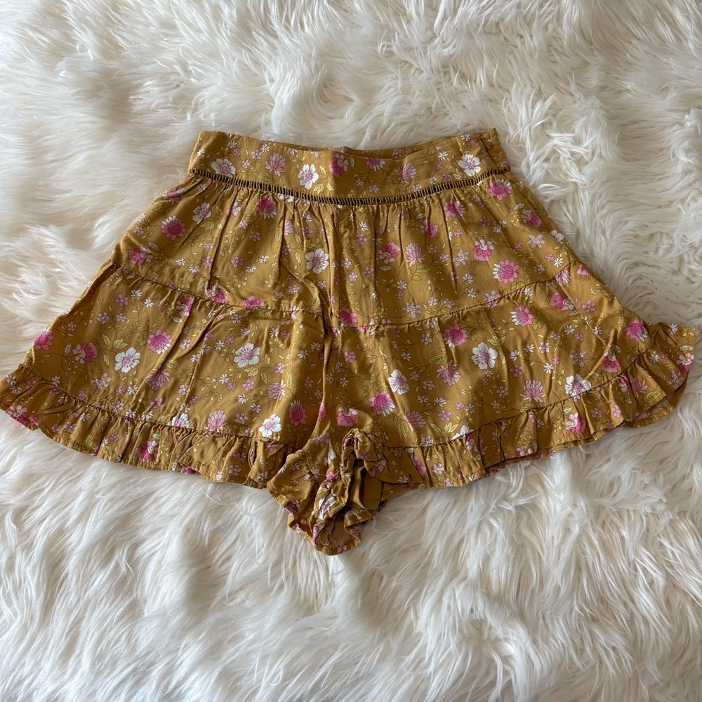 Chelsea & Theodore Mustard Floral High Waist Shorts